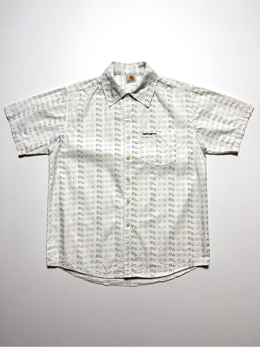 Carhartt WIP Geometric Pattern Short Sleeve Buttonup Shirt Mens XL White Blue